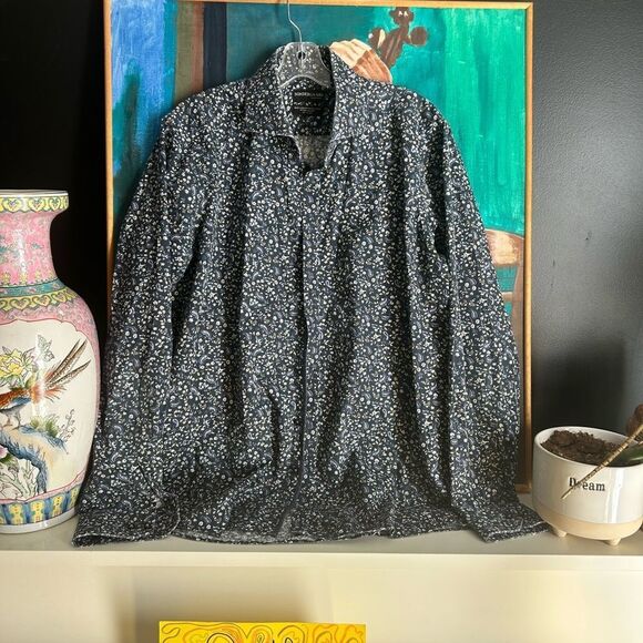 Men's Navy Floral Casual Button Down Shirt 43-17/34 - Picture 3 of 16